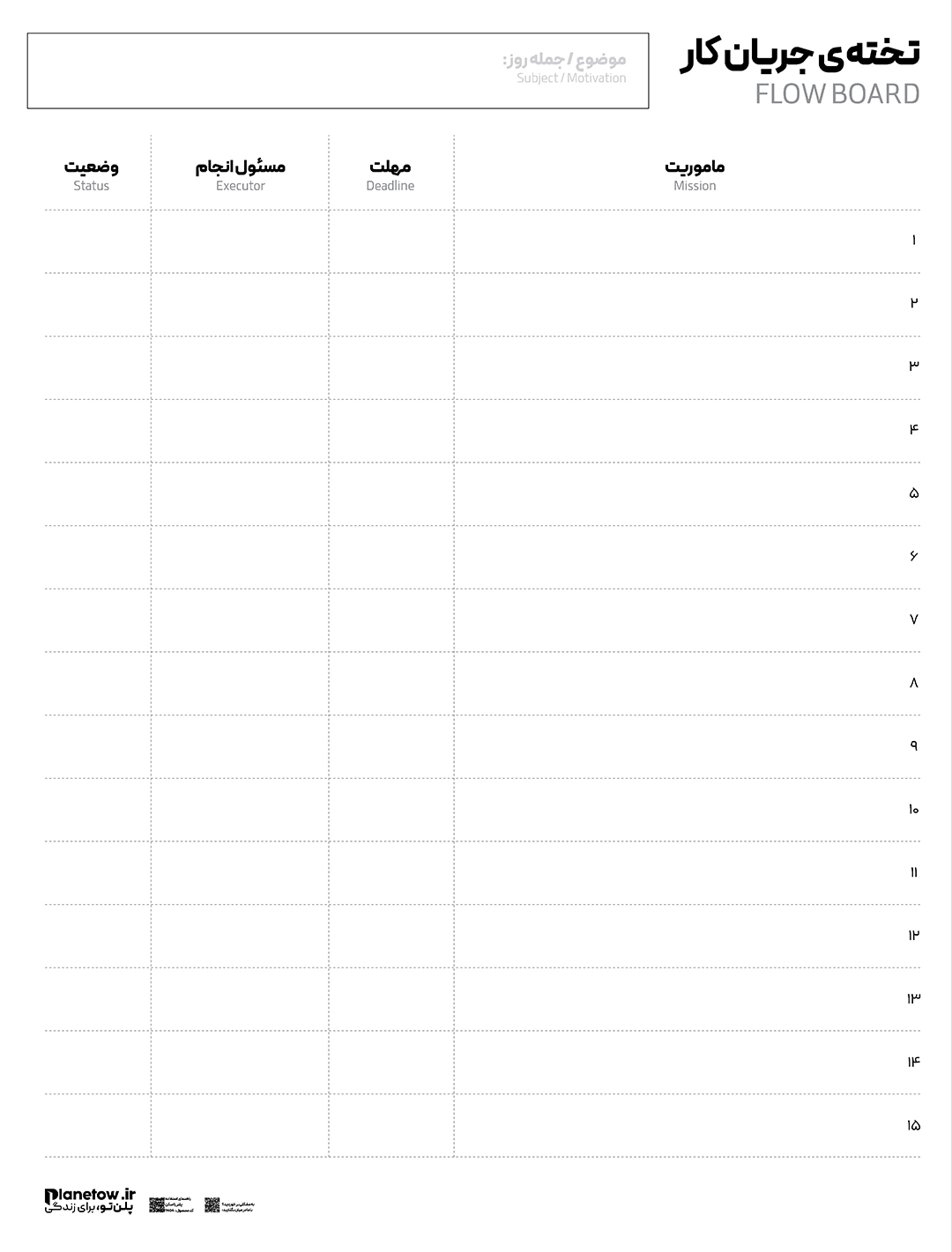 تخته جریان کار پلن تو | ویژه وظایف و کارهای سازمانی